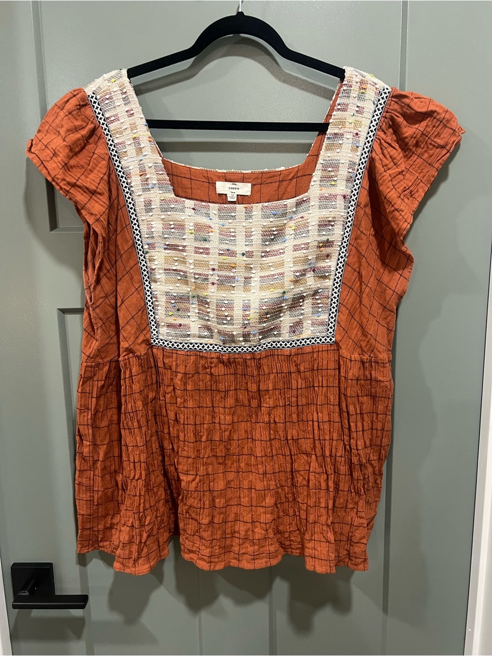 entro Burnt Orange Embroidered Square-Neck Tunic